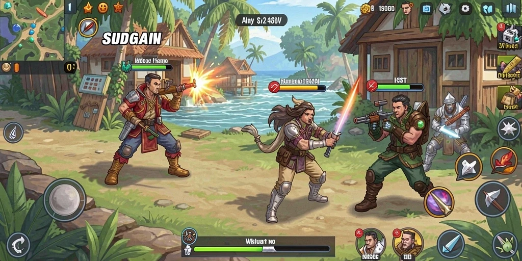 Ilustrasi menu upgrade karakter dan senjata.